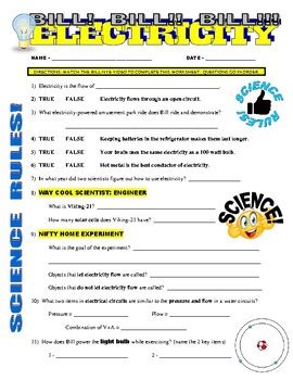 Bill Nye The Science Guy : ELECTRICITY (video worksheet) | TpT
